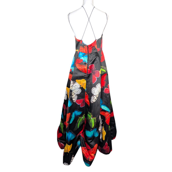 Alice + Olivia Butterfly Print Ball Gown Dress Bubble Hem Open Back Size 10 - Picture 9 of 13